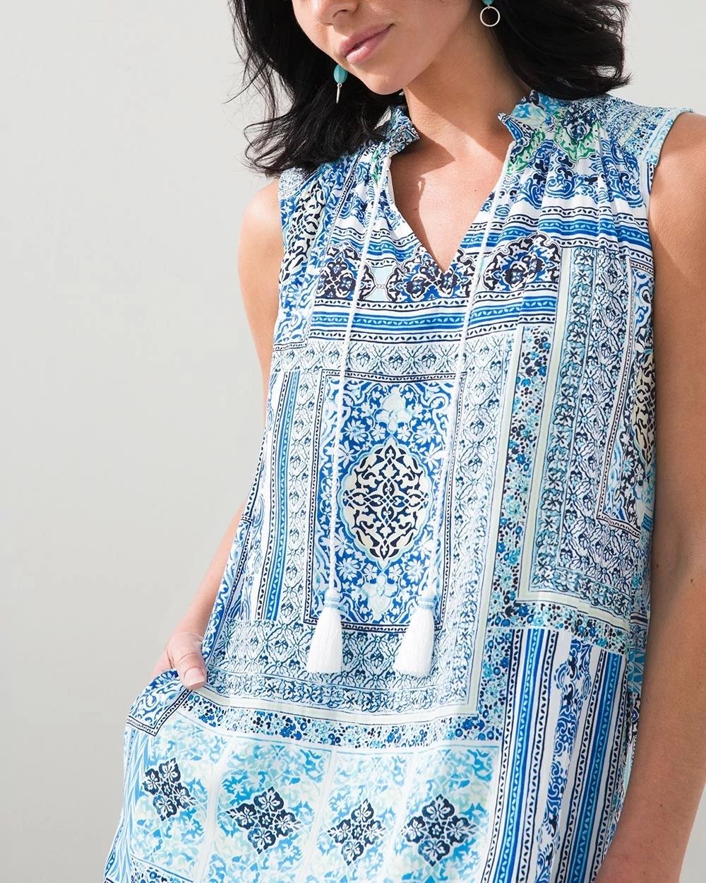 Tile Print Peasant Maxi Dress