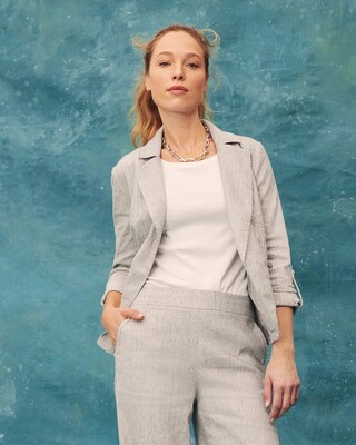 Linen-Blend Striped Blazer