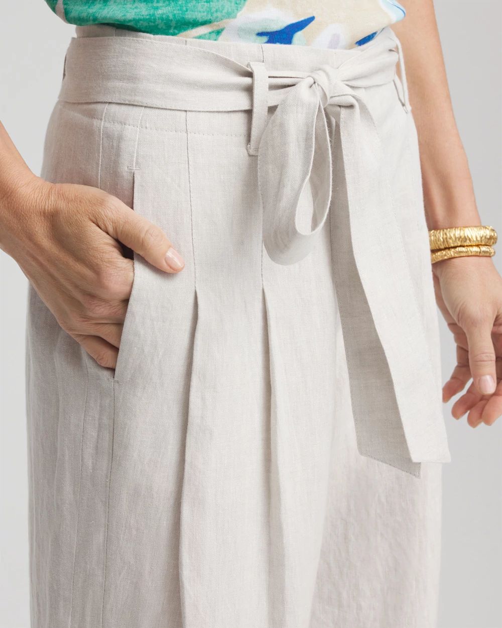 Petite Hollywood Waist Belted Linen Pants