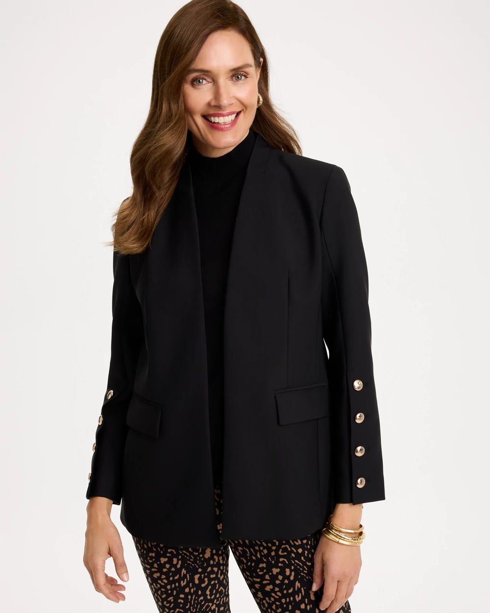 Soft-Stretch Button Detail Blazer
