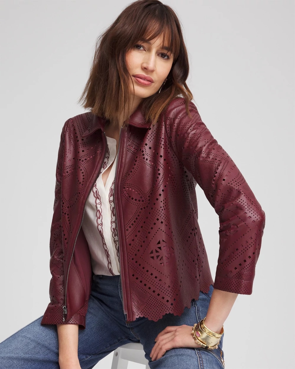 Cutout Faux Leather Jacket
