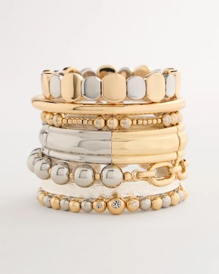 Mixed Metal Chain Bead Stretch Bracelet click to view larger image.