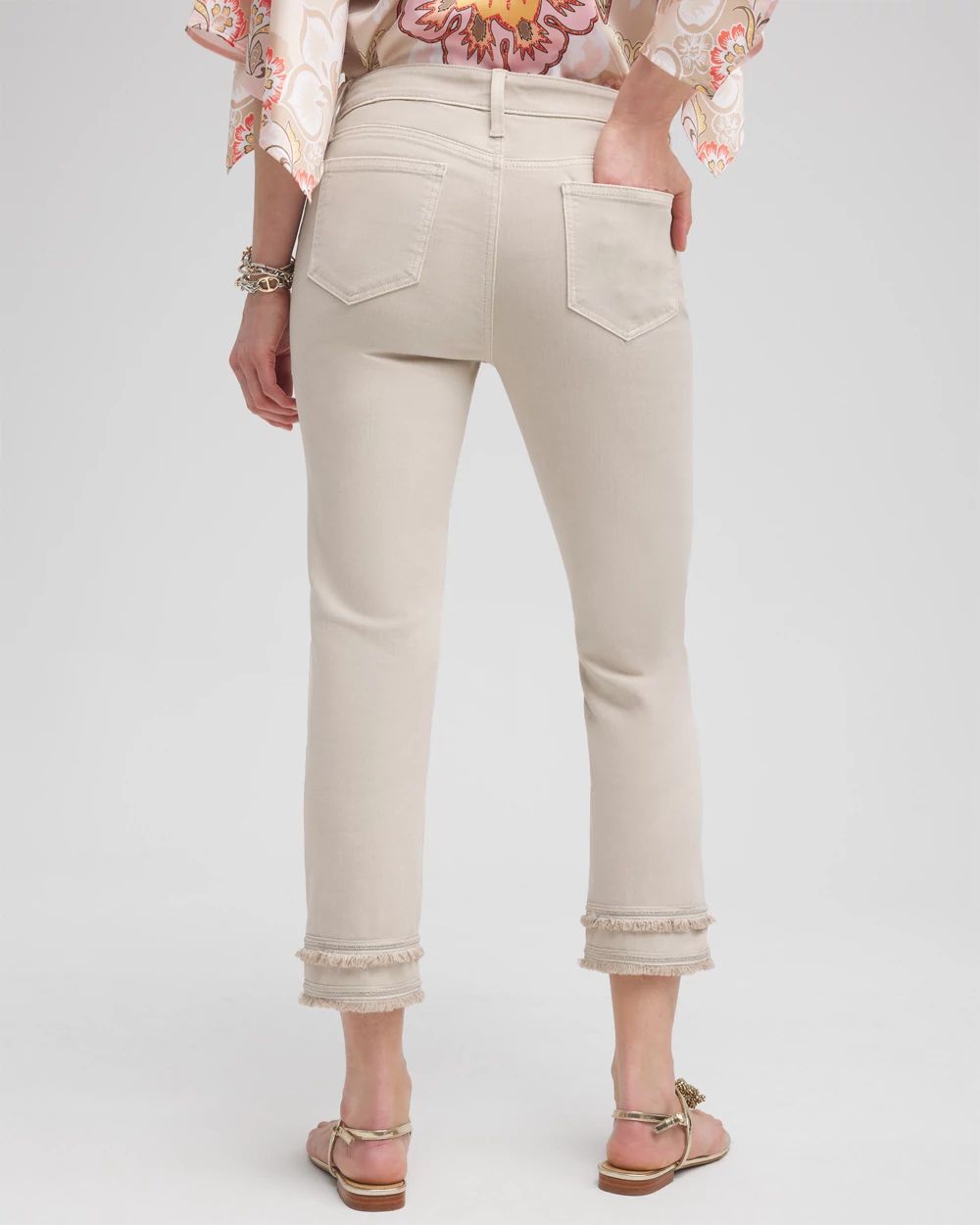 Girlfriend Embellished Fray Cropped Jeans