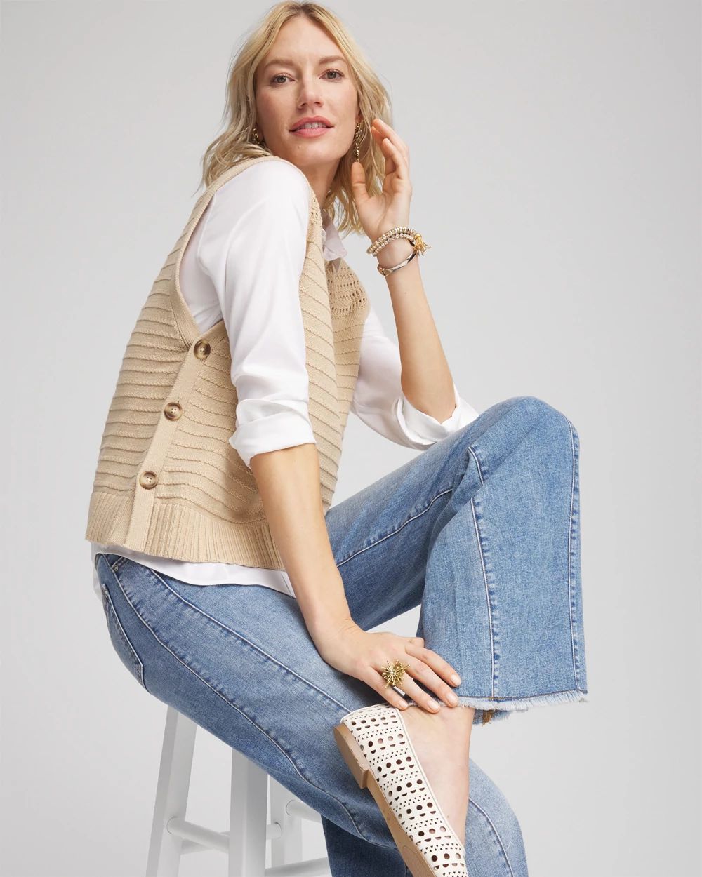 Pointelle Button Sweater Vest