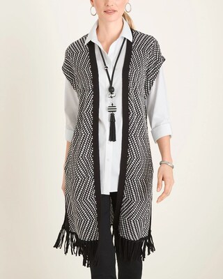 Patterned Fringe-Detail Sweater Vest