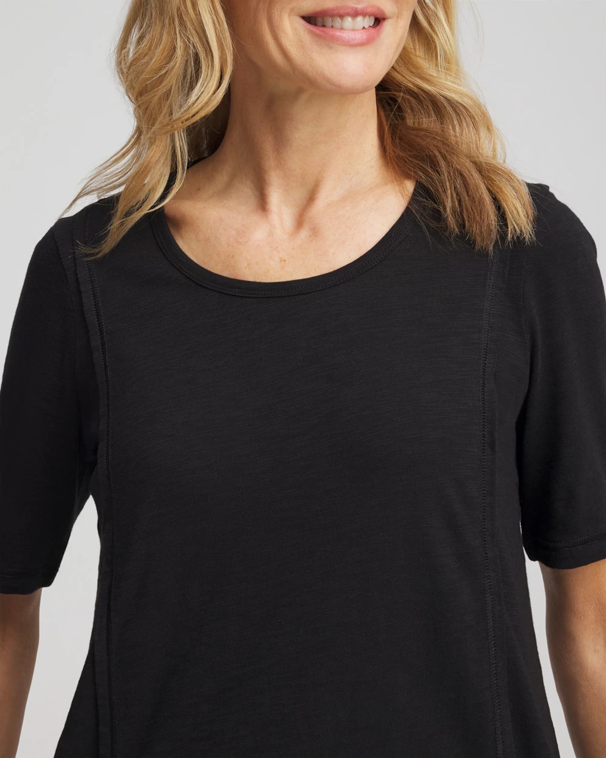 Chico's Double-knit Paneled Elbow Tee In Black In Black