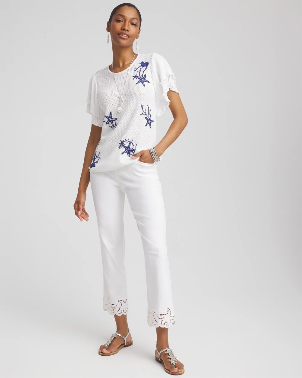 Petite Brigitte™ Cutwork-Hem Cropped Pants