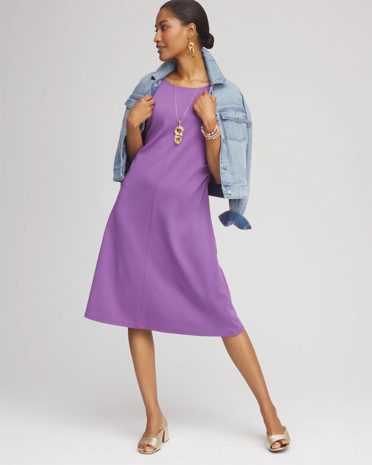 Chico's Fit And Flare Cinched Waist Dress In Purple