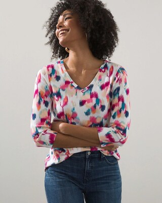 Pima Abstract Floral V-Neck Tee