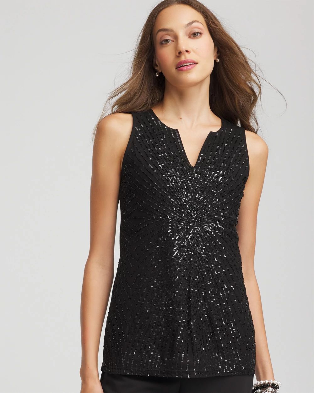 Sequin Beaded Notch Neck Tank