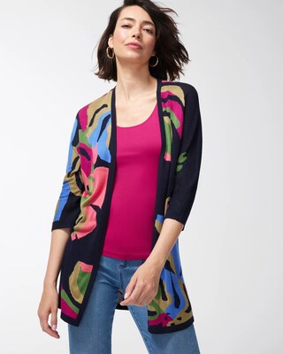 Tropical Print Mesh Cardigan