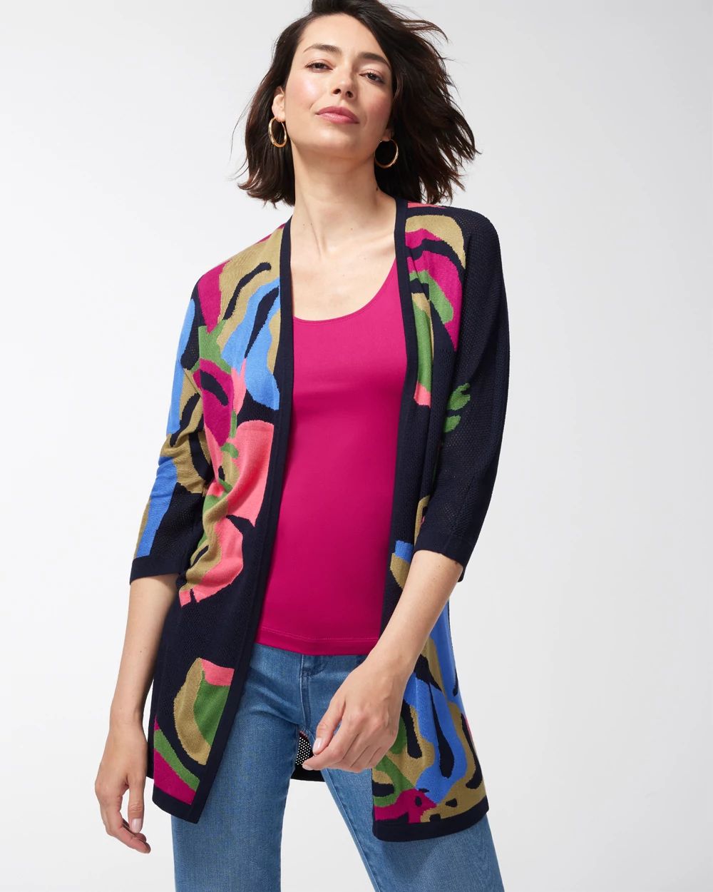 Tropical Print Mesh Cardigan
