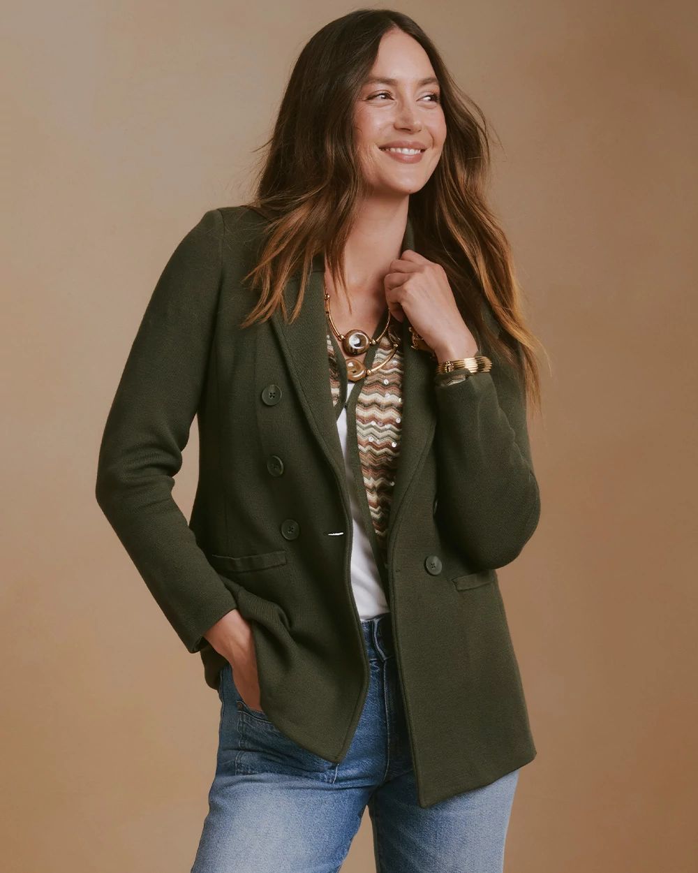 Double-Breasted Sweater Blazer