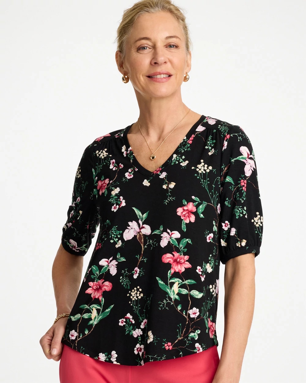Kyoto Shirred Elbow Sleeve Tee, photo 1 of 5