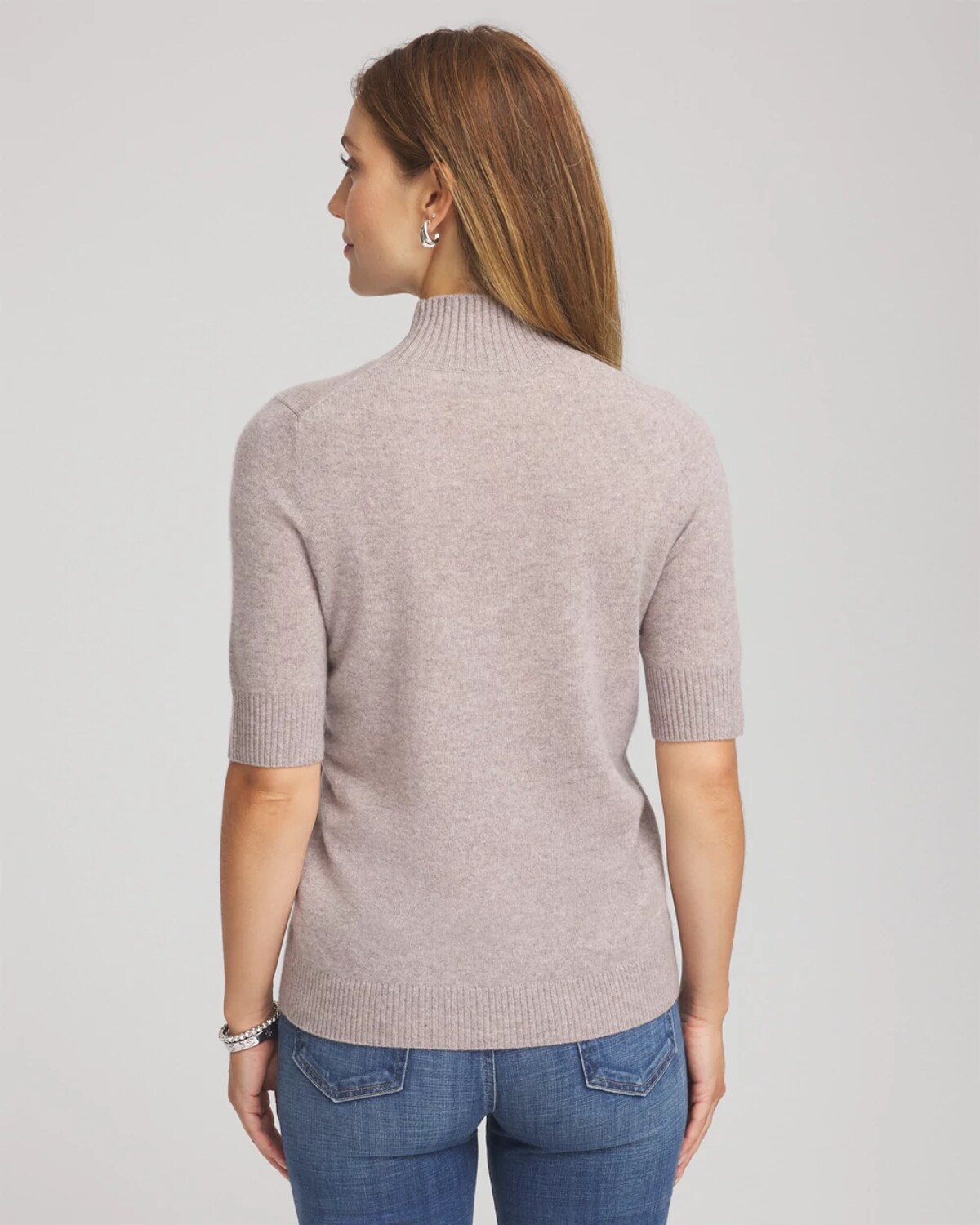 Chico's Cashmere Elbow-sleeve Sweater In Taupe In Brown