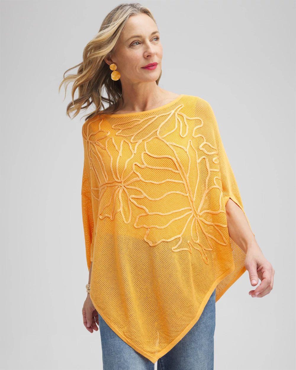 Embroidered Knit Triangle Poncho