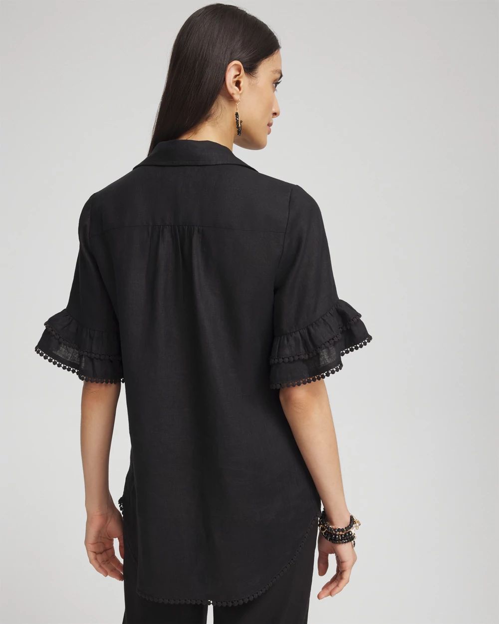 Linen Ruffle Sleeve Blouse