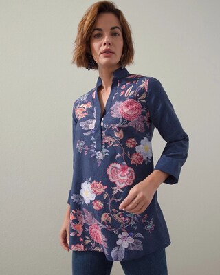 No-Iron Stretch Flower Print Tunic