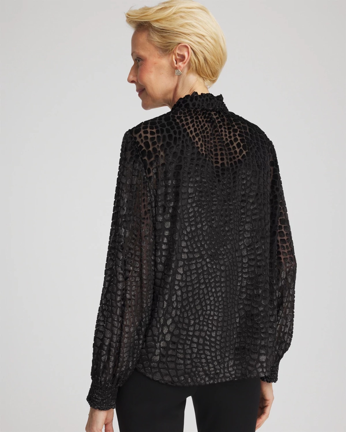 Chico's Burnout Velvet Blouse In Black In Black