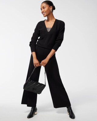 Caviar Bead V-Neck Pullover Sweater