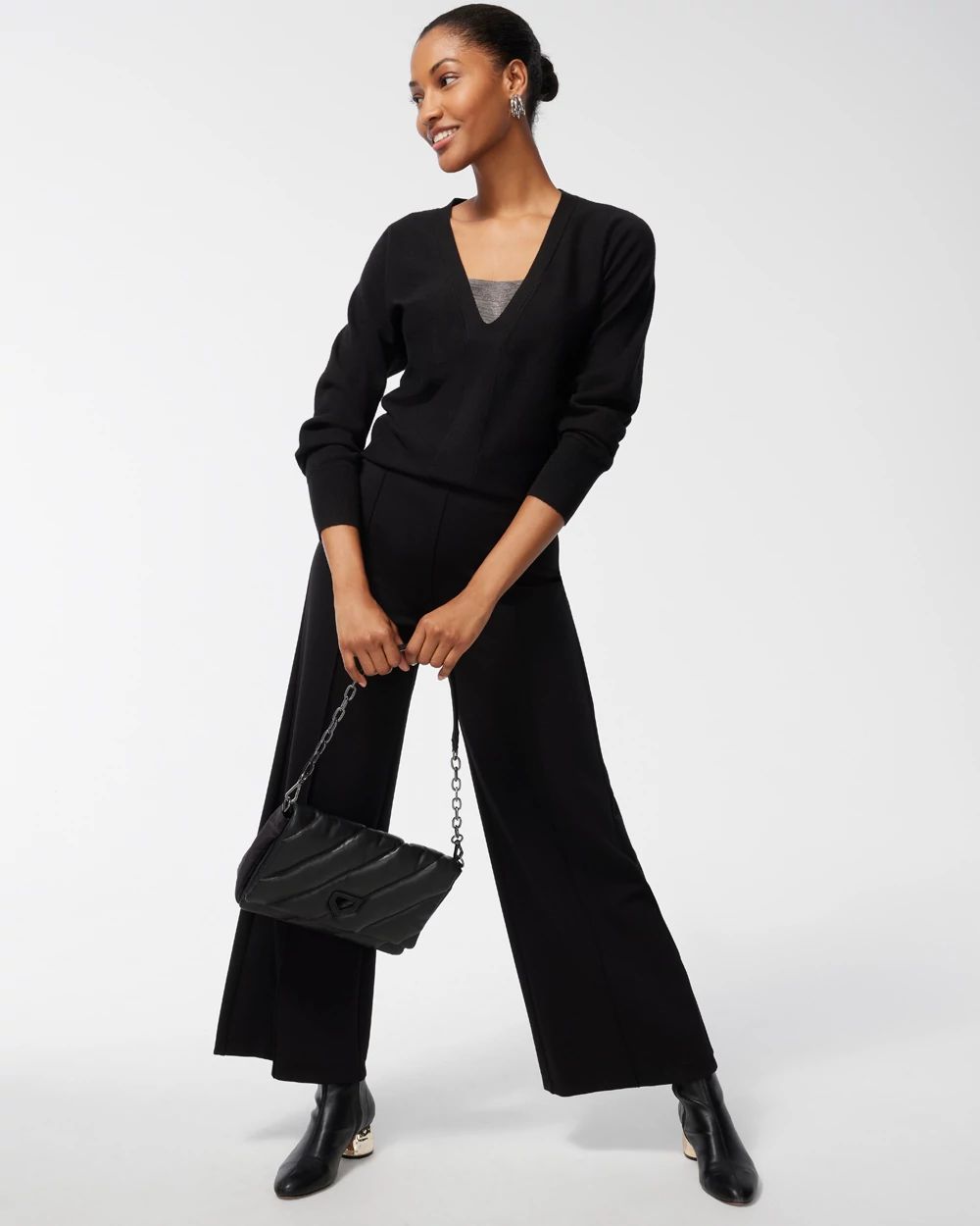Caviar Bead V-Neck Pullover Sweater