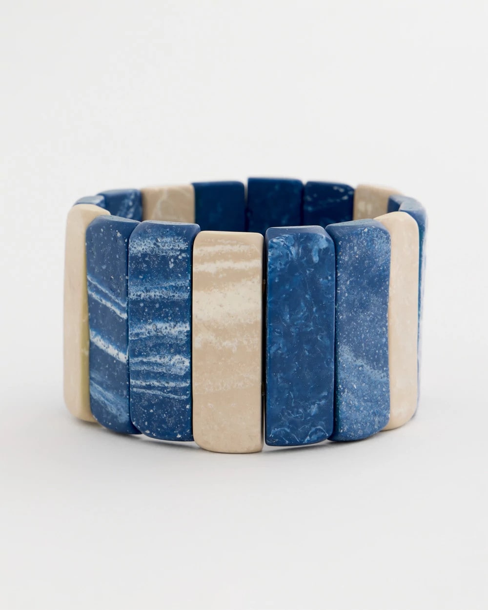 Blue-Neutral Wood Stretch Bracelet