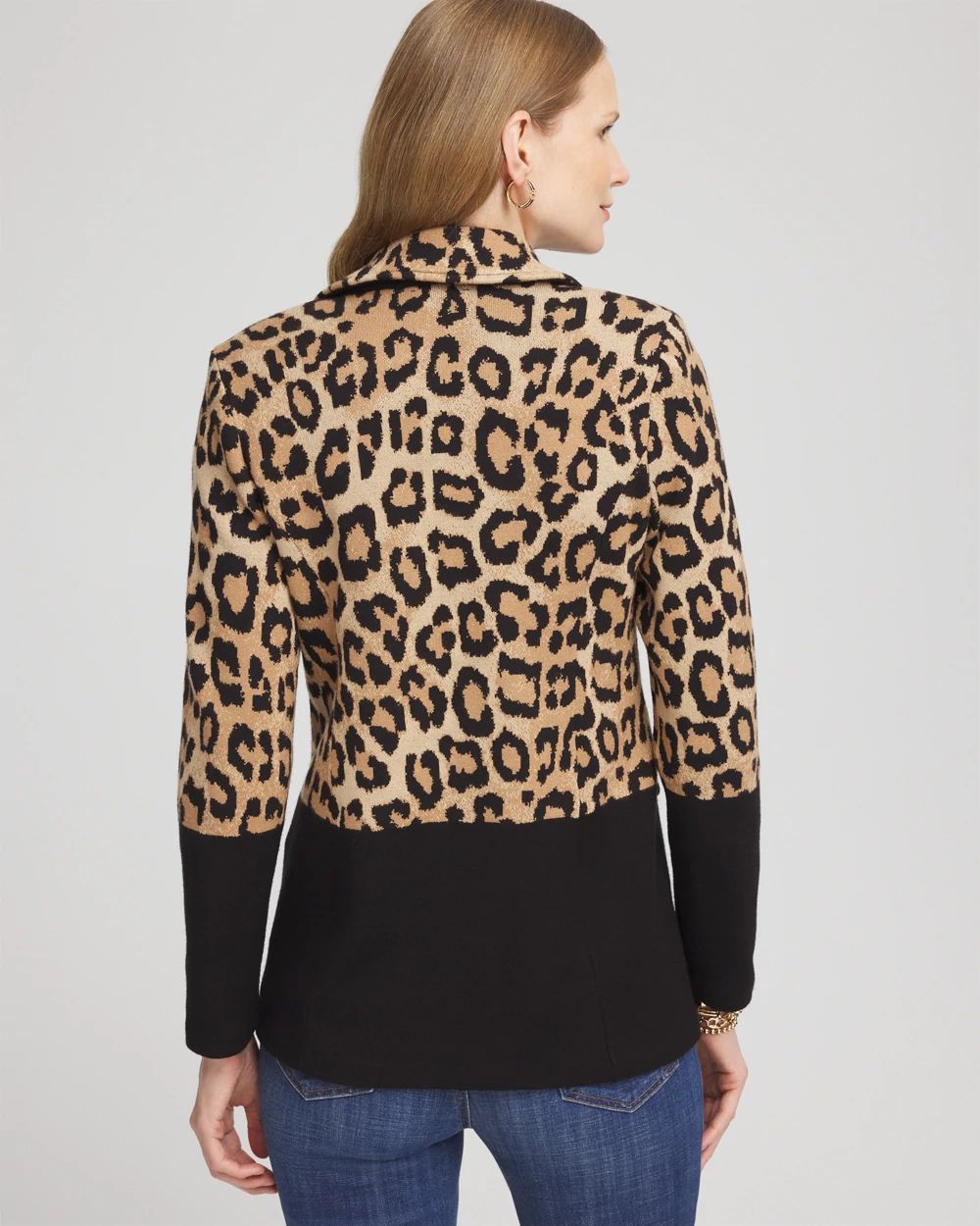 Leopard Color Block Sweater Blazer