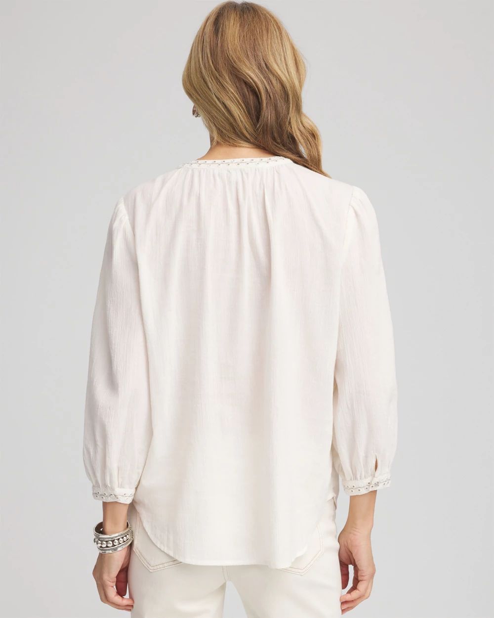 Embroidered Crinkle-Cotton Blouse