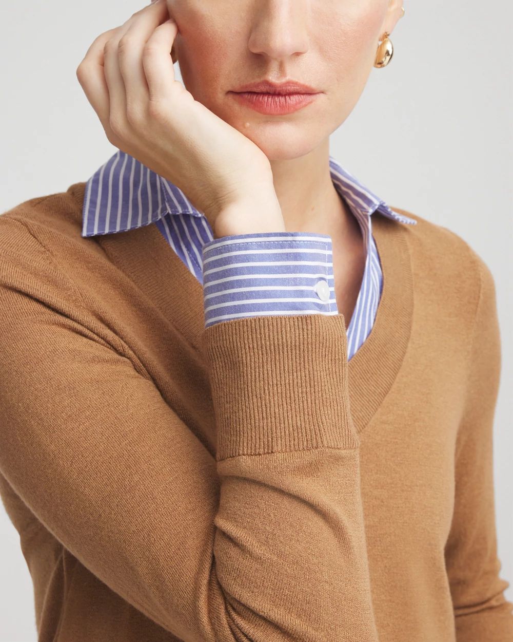 Camel Built-In Shirt Knit Sweater