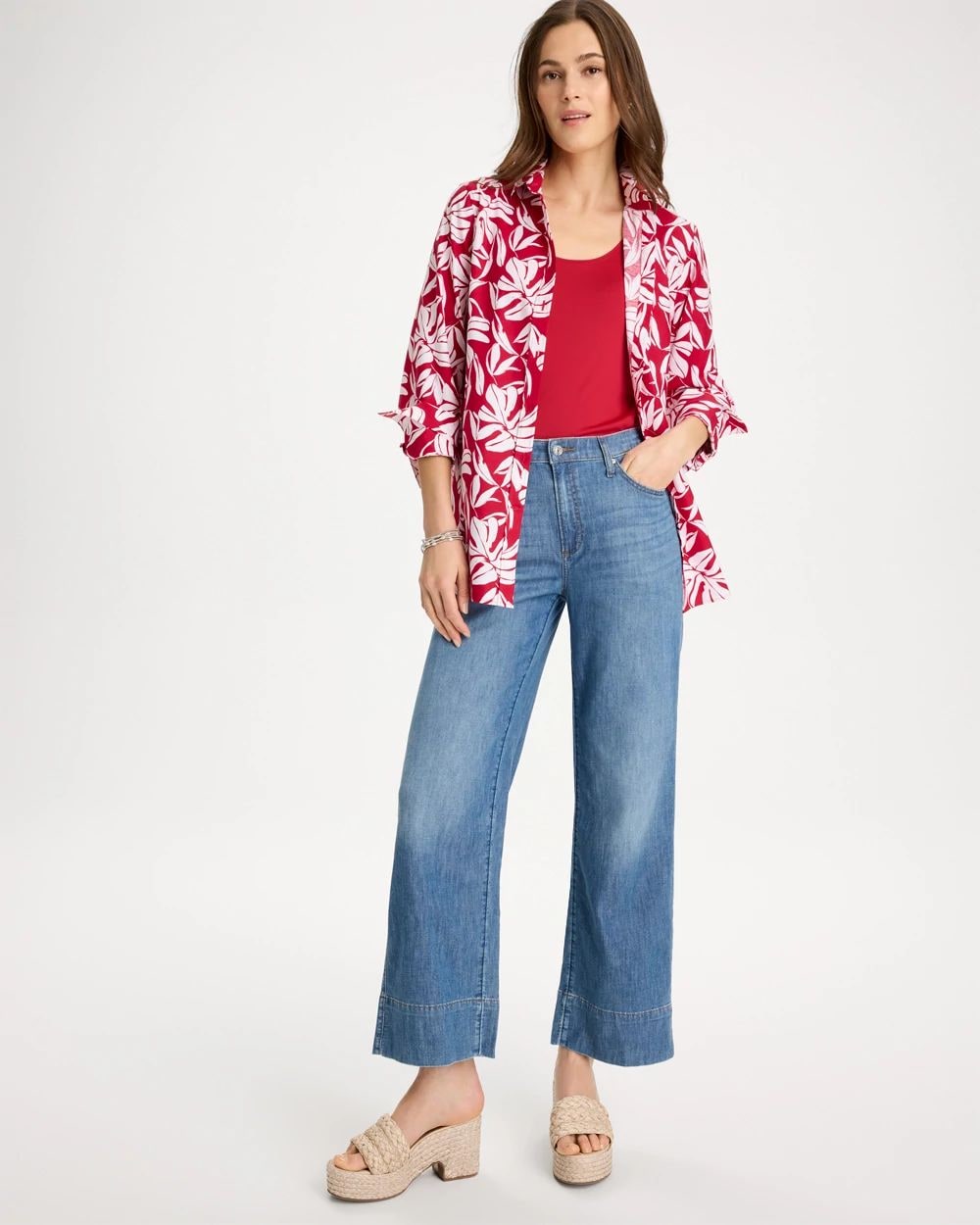 No Iron™ Stretch Palm Print Shirt click to view larger image.