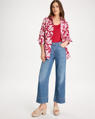 No Iron™ Stretch Palm Print Shirt click to view larger image.