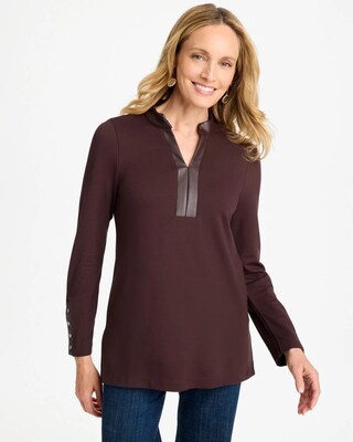 Ponte Knit Faux Leather-Trim Tunic