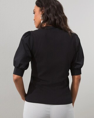 Ribbed Henley Smock Sleeve Tee