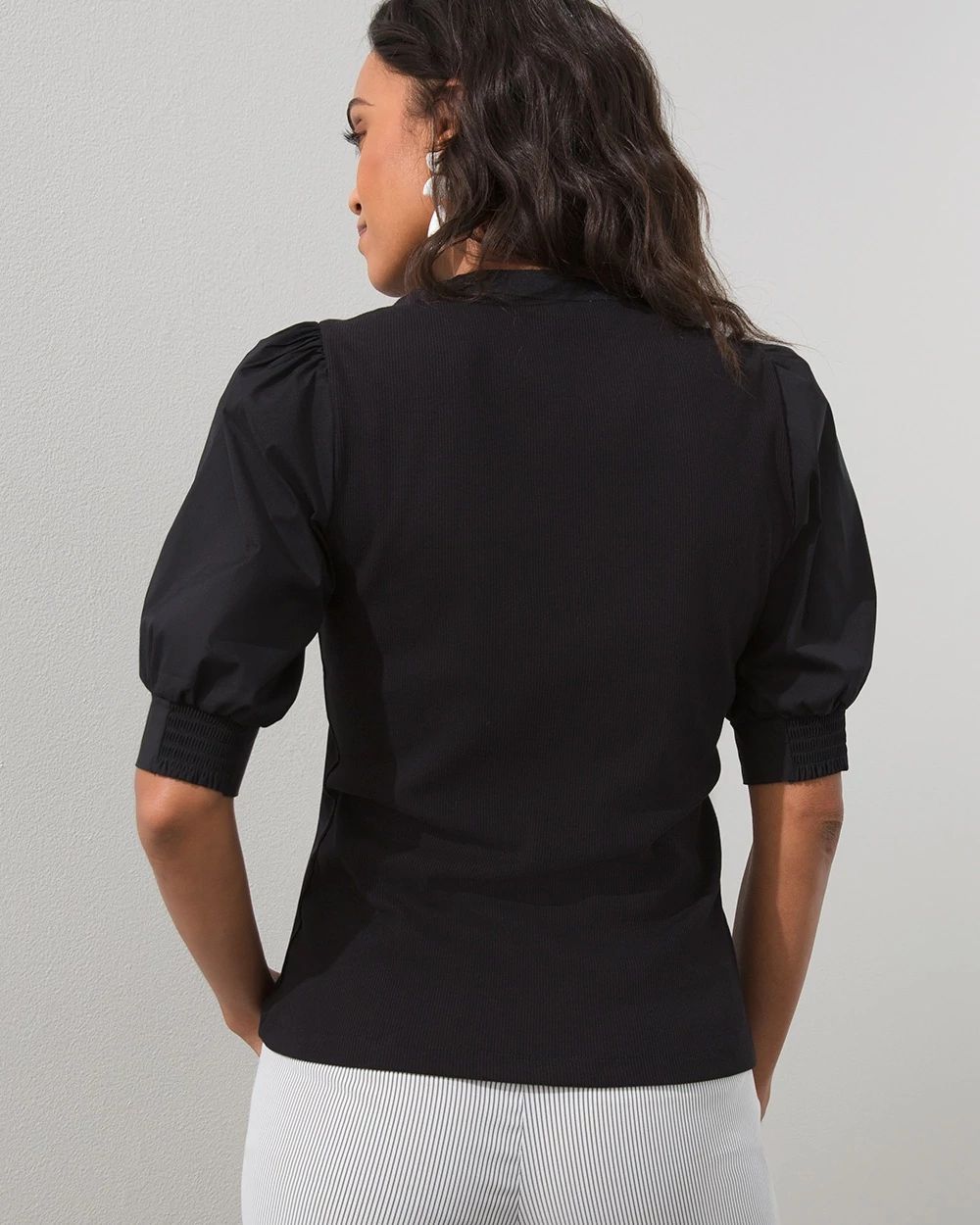 Ribbed Henley Smock Sleeve Tee