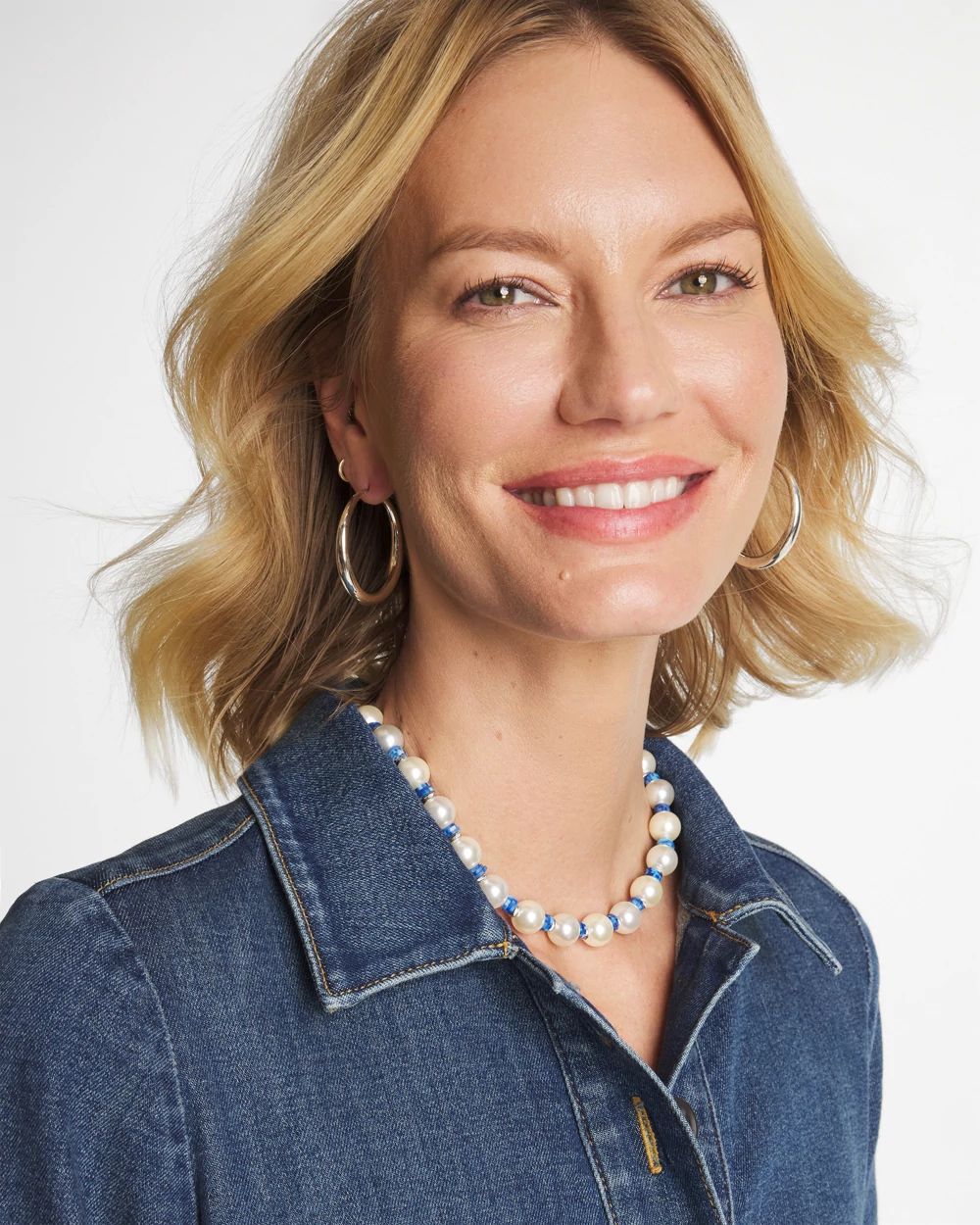 Short Pearl Blue Necklace