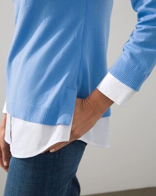 Woven Shirt Detail Knit Sweater