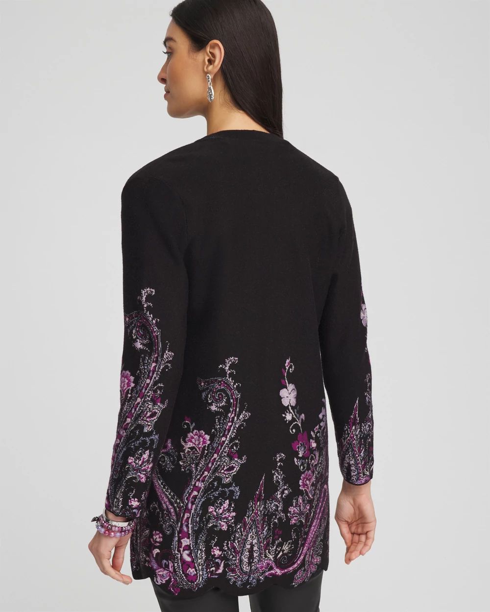 Jacquard Scalloped Hem Cardigan