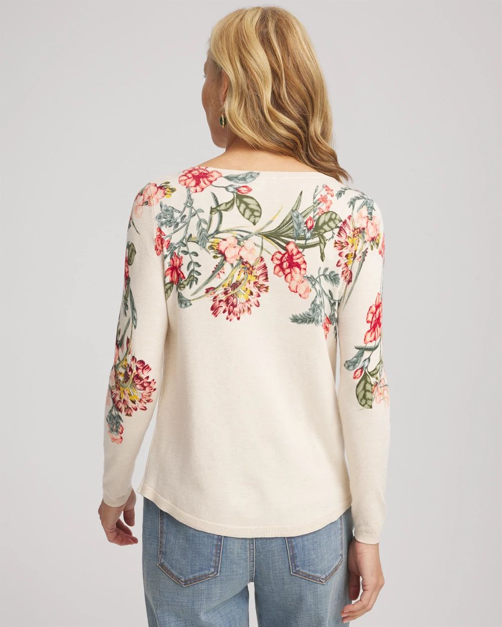 Ella Printed Ribbed-Bateau Pullover Sweater click to view larger image.