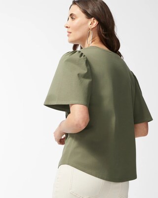 Green Palm Print Flounce Sleeve Tee