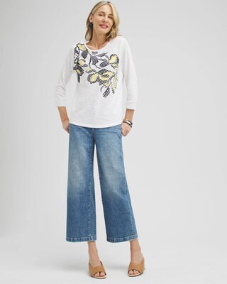 Embroidered 3/4 Sleeve Tee