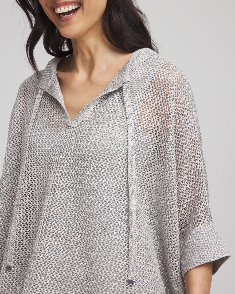 Sequin Open Knit Poncho