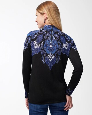 Mock Neck Scroll Print Pullover Sweater