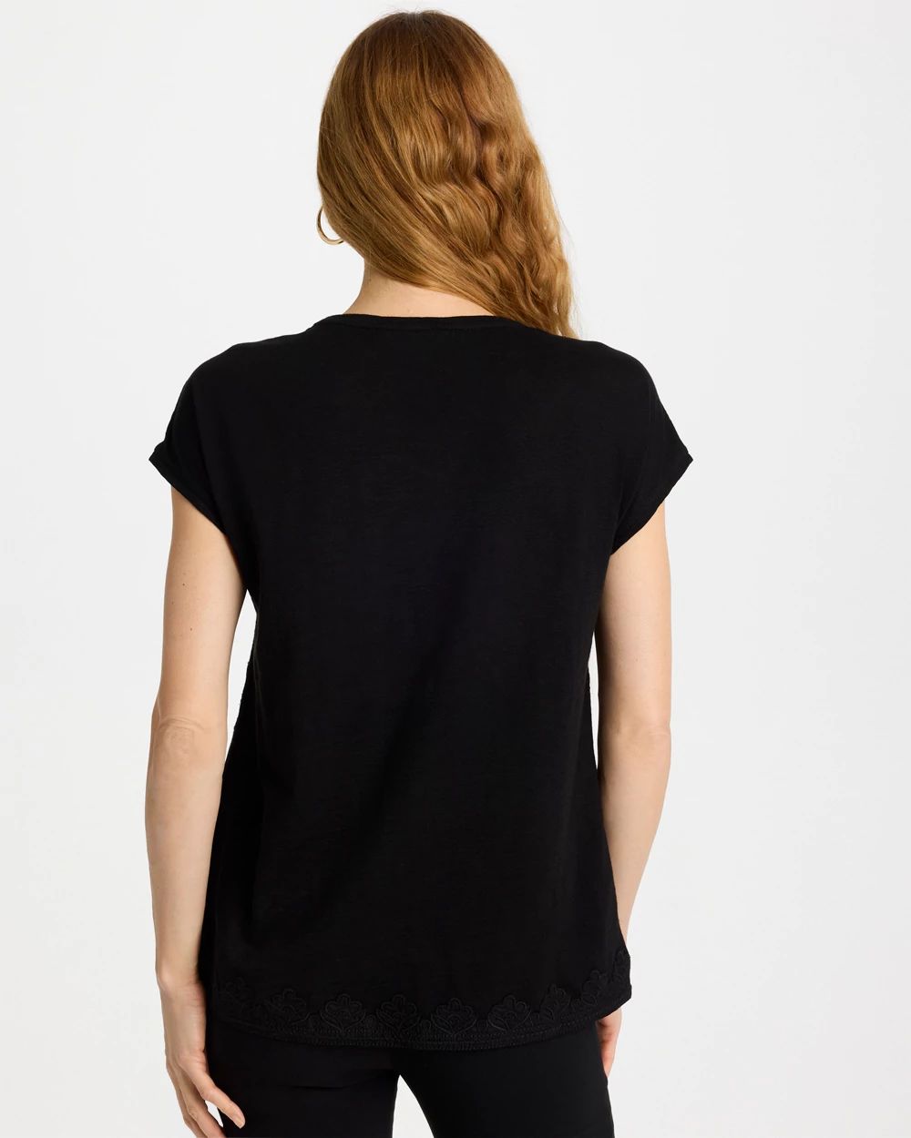 Monochrome Embroidered Cap-Sleeve Tee