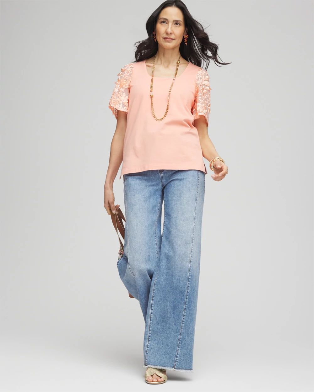 Floral Sleeved Square-Neck Tee click to view larger image.