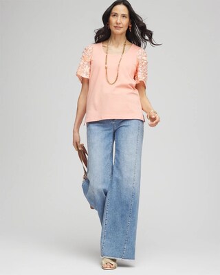 Floral Sleeved Square-Neck Tee click to view larger image.