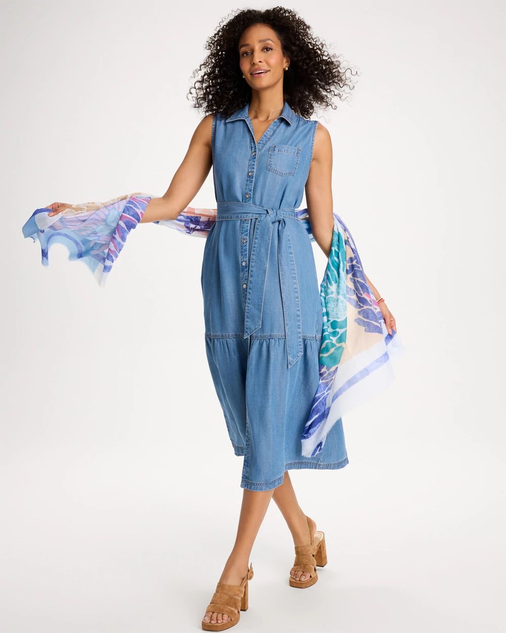 Twill Denim Belted Shirtdress click to view larger image.