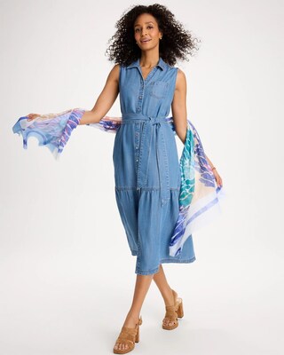 Twill Denim Belted Shirtdress click to view larger image.