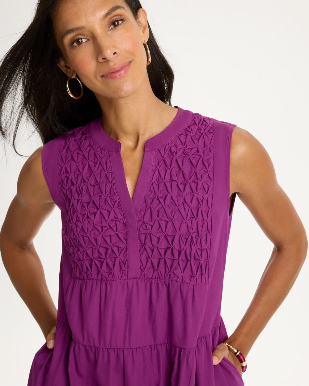 Poplin Cotton Smocked Sleeveless Dress click to view larger image.