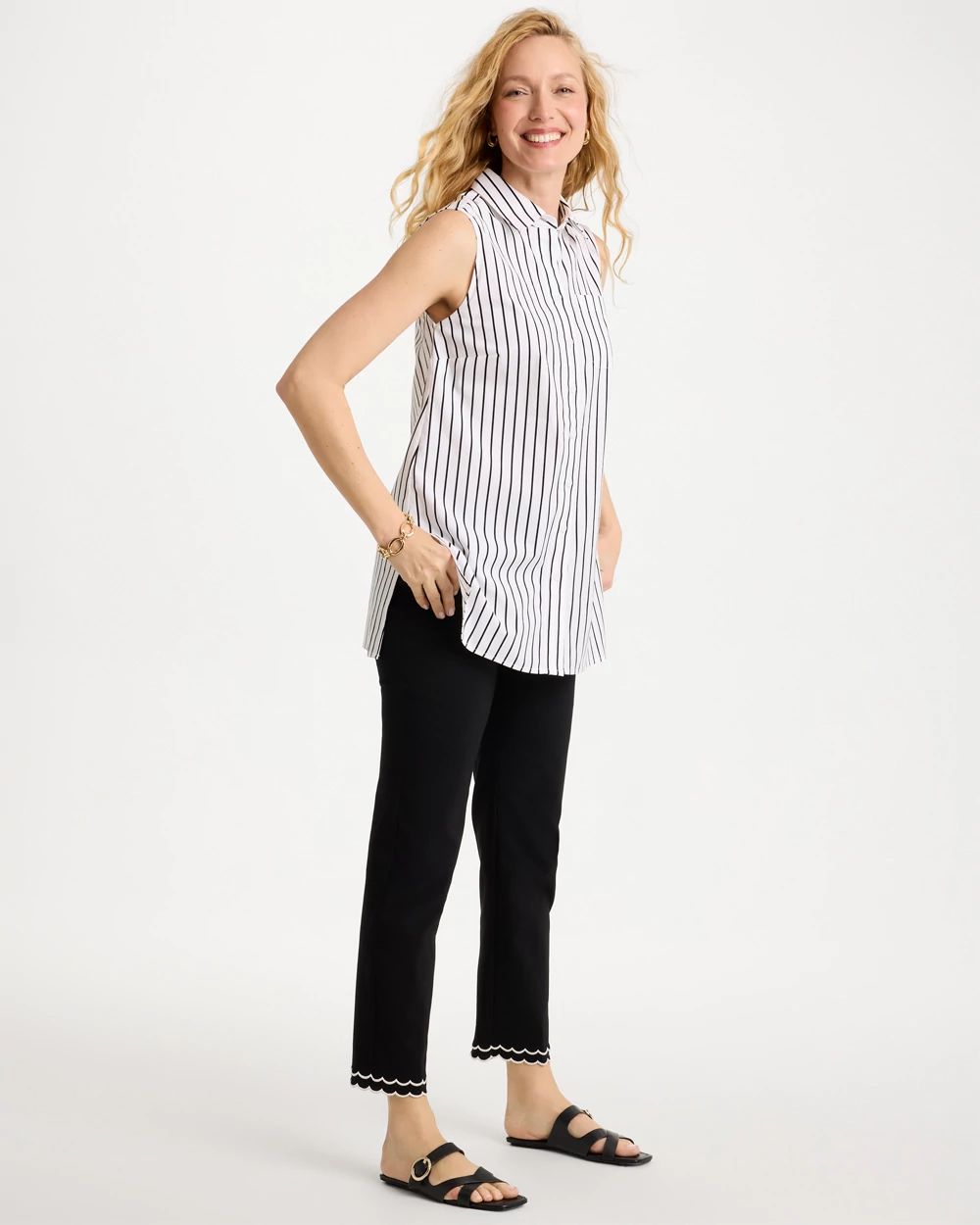 Poplin Cotton Collared Striped Tunic