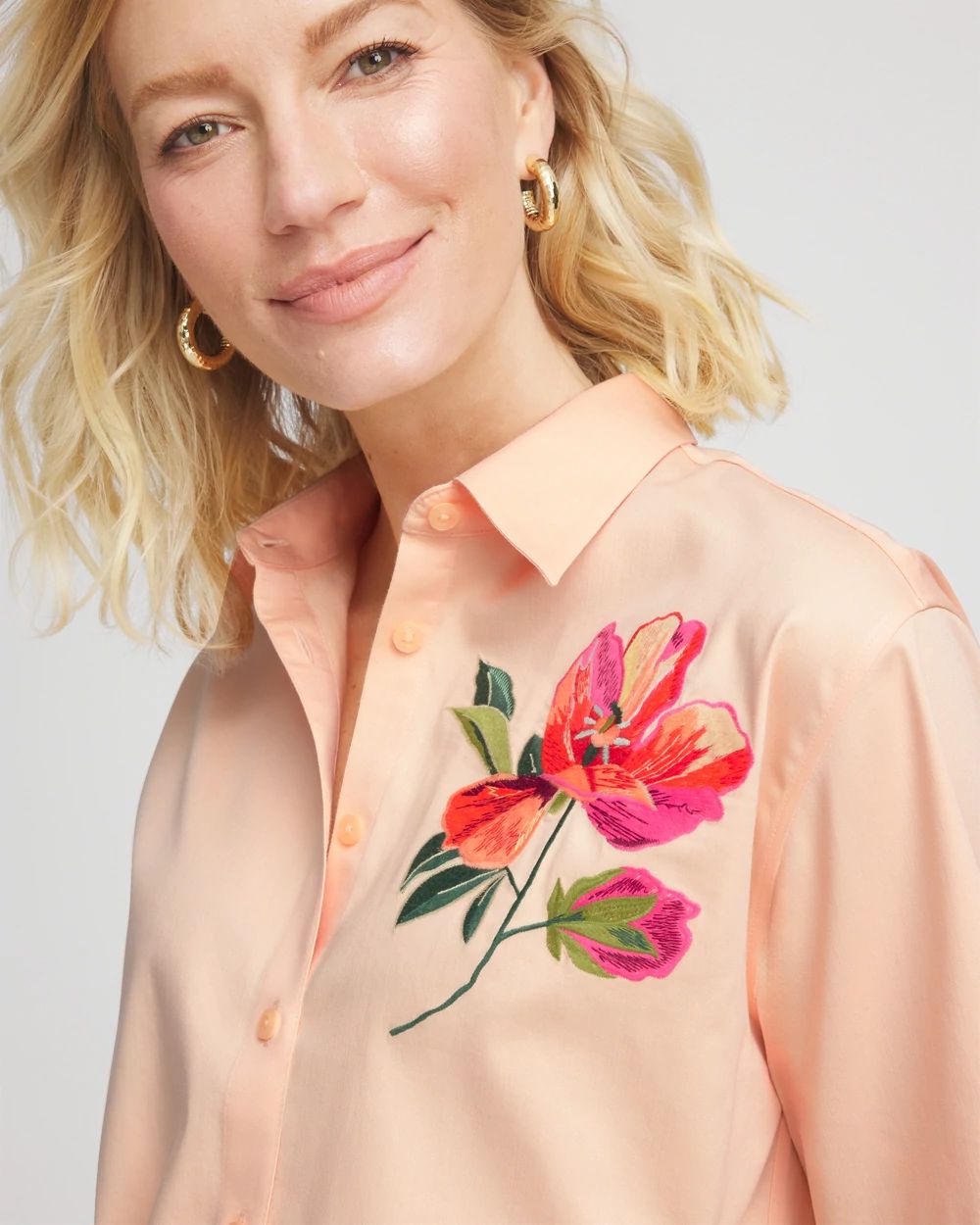 No Iron™ Embroidered Floral Short-Sleeve Shirt